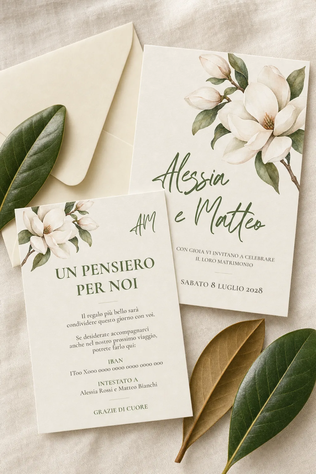 Biglietto IBAN Magnolia, palette Signature, sulla tavola