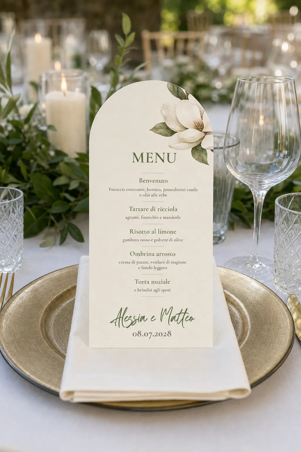 Menu Magnolia, palette Signature, sulla tavola